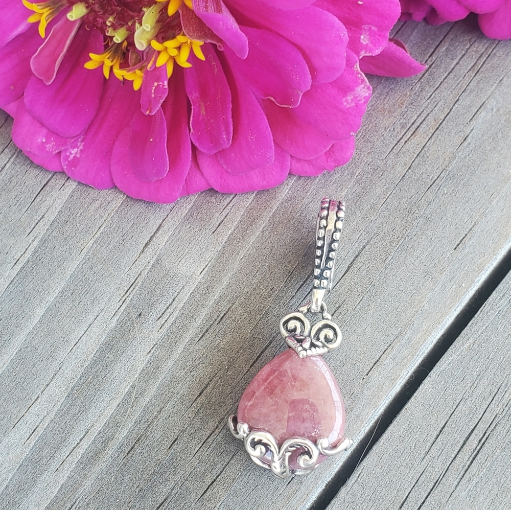Sterling Silver Pink Rhodonite Reversible Enhancer Pendant - Picture 5 of 11